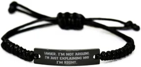 Fun Lawyer Gifts, Lawyer. I'm not Arguing. I'm Just Explaining Why I'm, Birthday Black Rope Bracelet For Lawyer from Team Leader, Gift ideas for lawyers, Gifts for law students, Personalized gifts for
