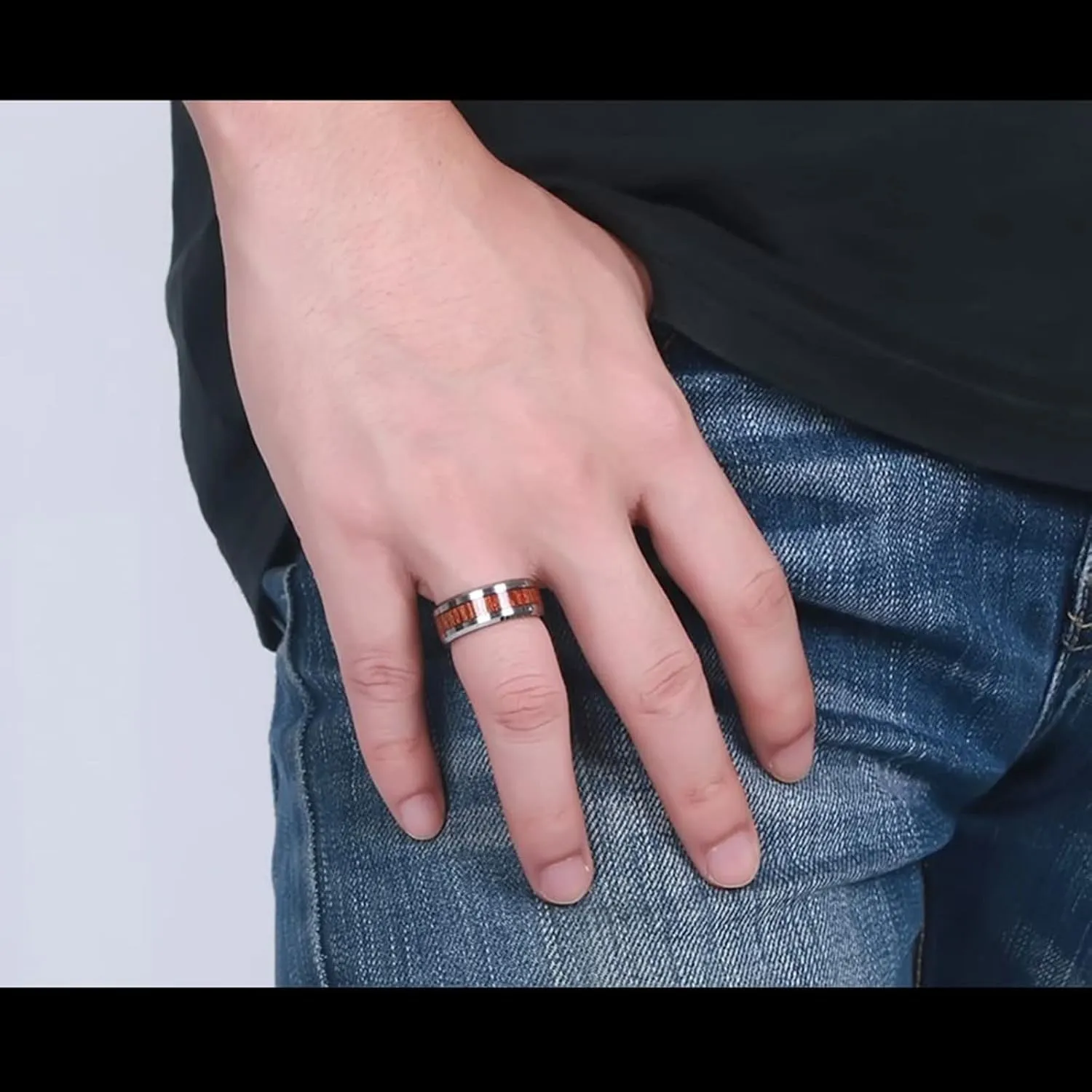 Funny Engagement Ring, Vintage Engagement Rings for Men 8mm Band Ring Wood Inlay Tungsten Carbide