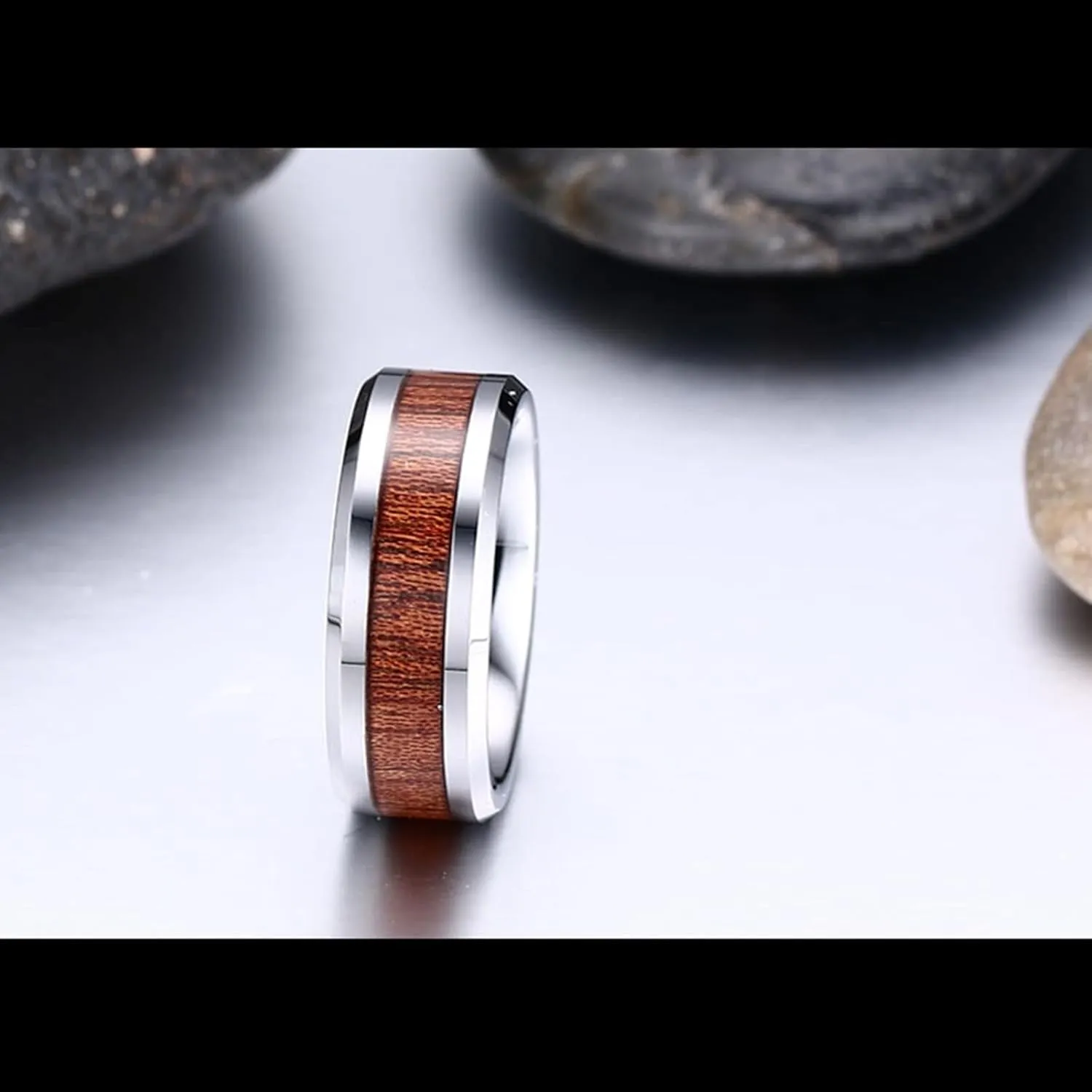 Funny Engagement Ring, Vintage Engagement Rings for Men 8mm Band Ring Wood Inlay Tungsten Carbide