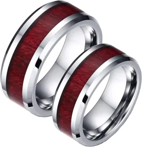 Funny Engagement Ring, Vintage Engagement Rings for Men 8mm Band Ring Wood Inlay Tungsten Carbide