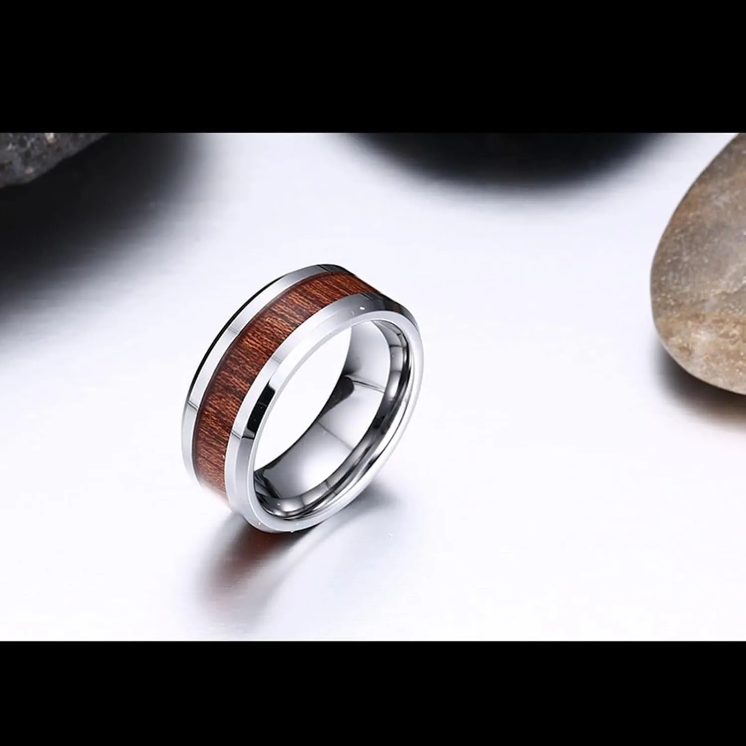 Funny Engagement Ring, Vintage Engagement Rings for Men 8mm Band Ring Wood Inlay Tungsten Carbide
