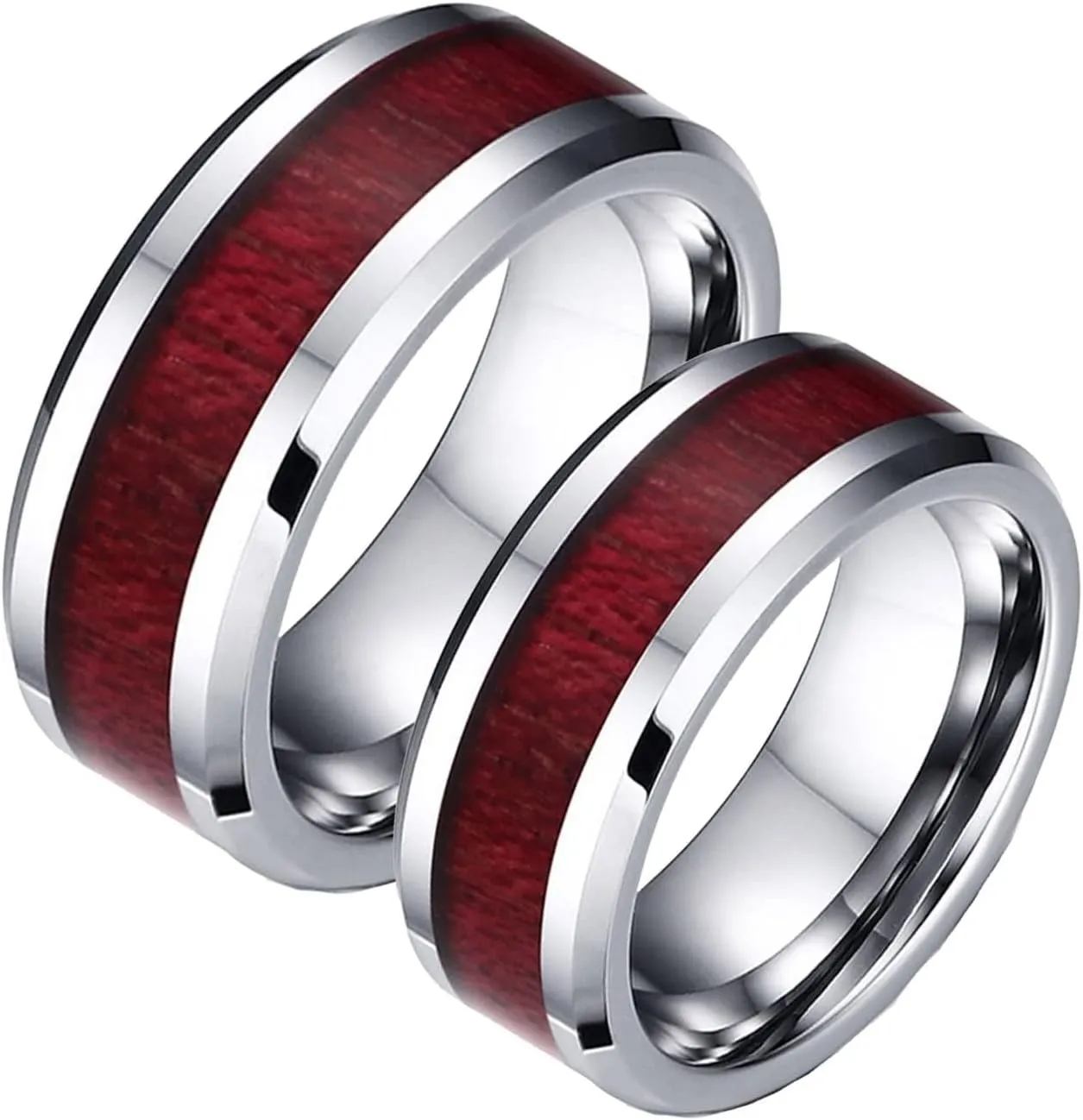 Funny Engagement Ring, Vintage Engagement Rings for Men 8mm Band Ring Wood Inlay Tungsten Carbide