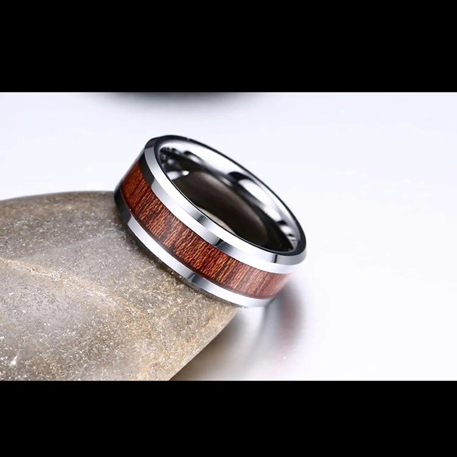 Funny Engagement Ring, Vintage Engagement Rings for Men 8mm Band Ring Wood Inlay Tungsten Carbide