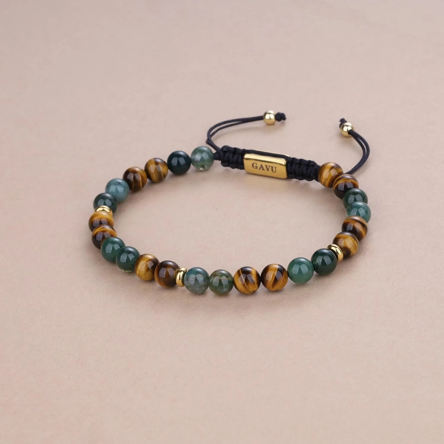 GAVU 6mm Men's Tiger Eye Bracelet, Crystal Bracelet for Men, Beaded Bracelet for Men