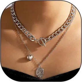 GIGB PBDK Boho Layered Coin Pendant Necklaces Set for Women Fashion Chunky 14k Gold Stackable Necklaces Set Paperclip Cuban Chain Necklace Jewelry Gifts