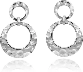 Glamour Hammered Double Circles .925 Sterling Silver Stud Earrings