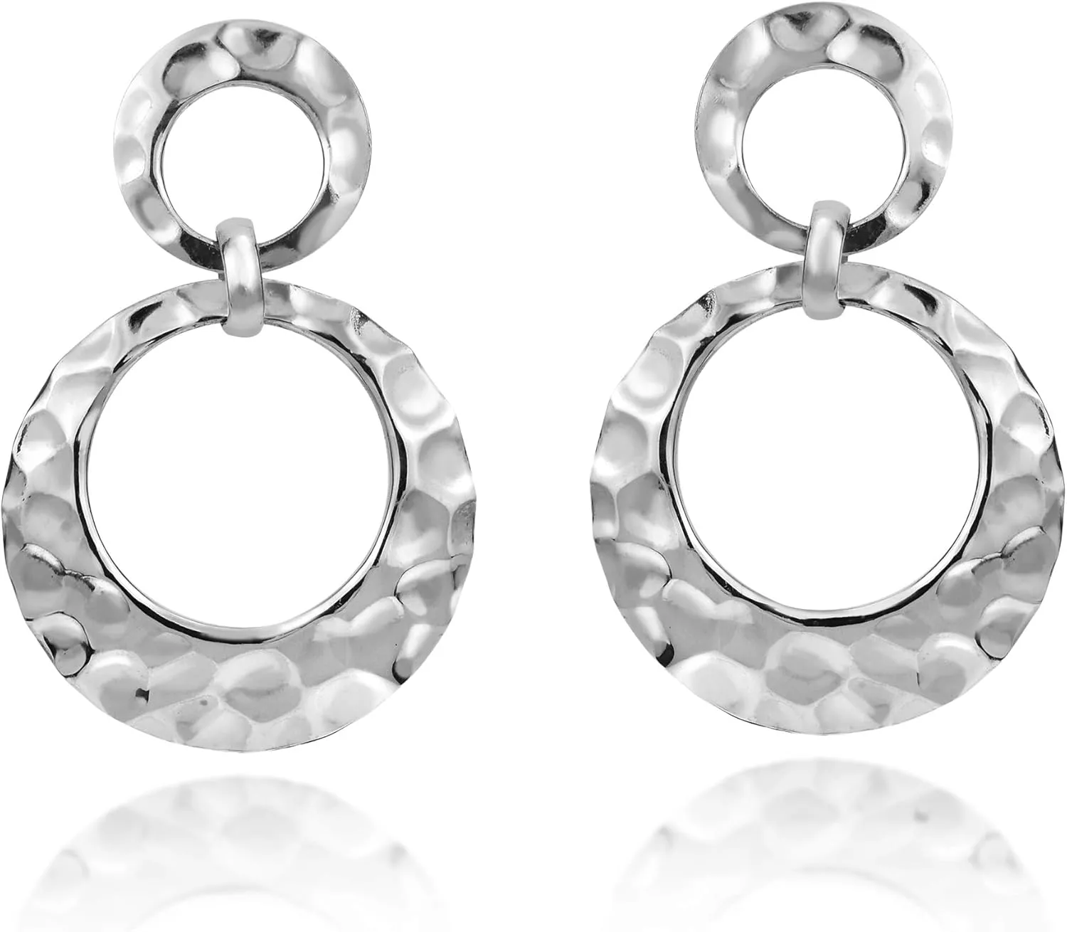 Glamour Hammered Double Circles .925 Sterling Silver Stud Earrings