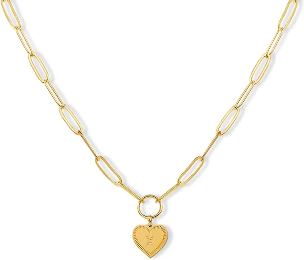 Gold A-Z Initial Necklace Heart Initial Pendant Necklaces Letter Choker Necklace For Women Birthday Valentine's Day Mother's Day Gift