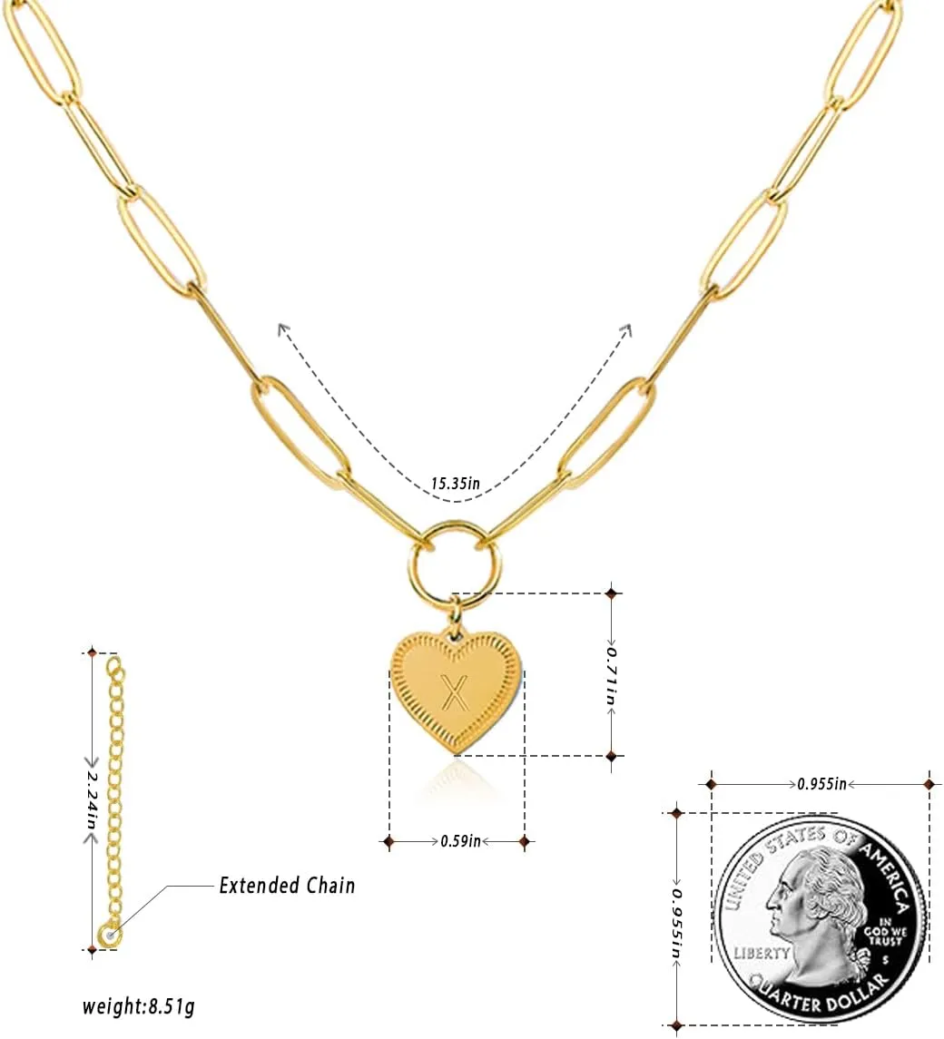 Gold A-Z Initial Necklace Heart Initial Pendant Necklaces Letter Choker Necklace For Women Birthday Valentine's Day Mother's Day Gift