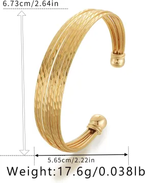 Gold Bangle Bracelets for Women, Adjustable Multi-Layered Cuff Bracelet, Vintage Design, 18K Gold-Plated Jewelry, Trendy Jewelry Gift for Her