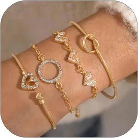 Gold Bangle Bracelets for Women Gold Heart Knot Bracelets Boho Bangles Set Layered Cuff Bracelet for Women Trendy 2025