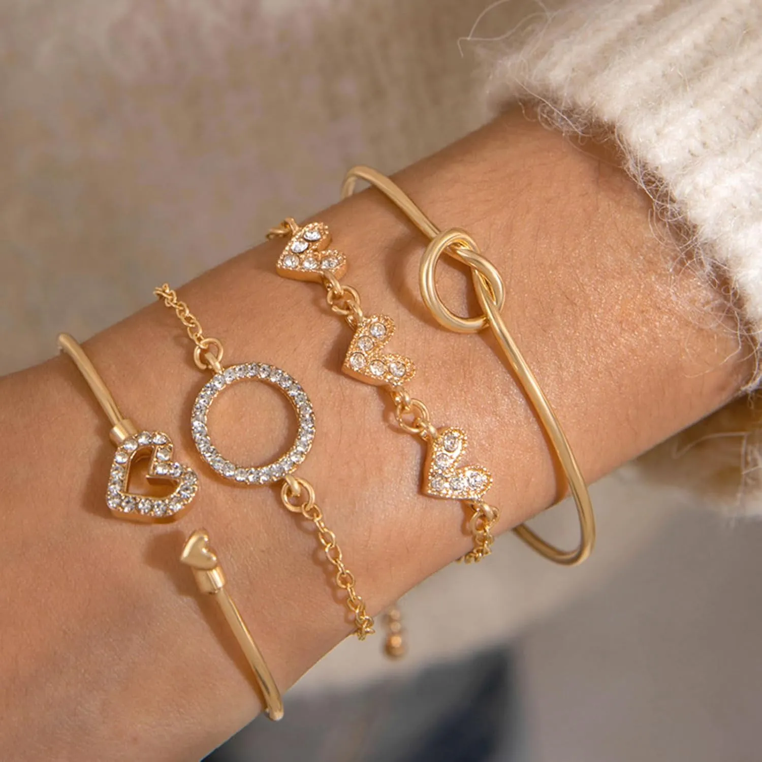 Gold Bangle Bracelets for Women Gold Heart Knot Bracelets Boho Bangles Set Layered Cuff Bracelet for Women Trendy 2025