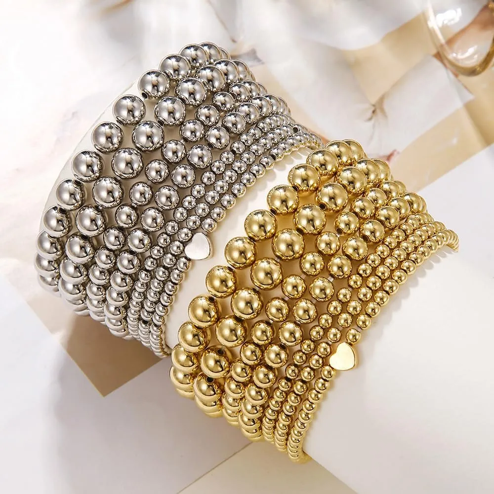 Gold Beaded Bracelets for Women Gold Bangles Bracelet Clay Beaded Bracelet Surfer Bracelets Stacking Bracelets Chunky Curved Beaded Bracelet Fashion Beaded Jewelry Christmas Gifts 2023