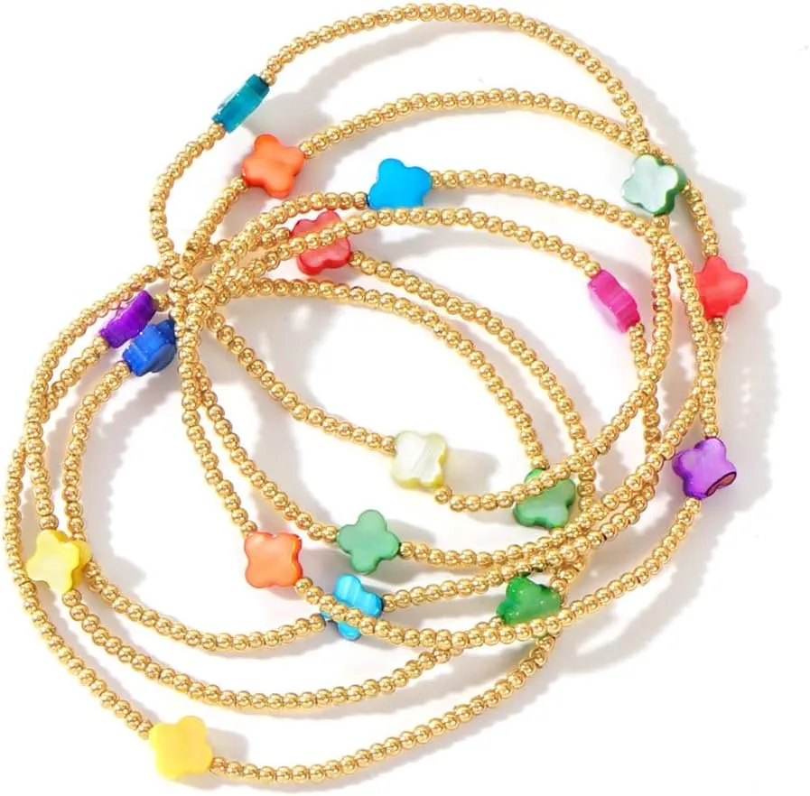 Gold Beaded Bracelets for Women Non Tarnish Dainty Pearl Beaded Bracelet Cross Stack Stretch Bracelets for Women Trendy Gifts 2025 Easter Basket Stuffers