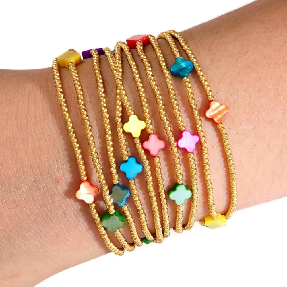 Gold Beaded Bracelets for Women Non Tarnish Dainty Pearl Beaded Bracelet Cross Stack Stretch Bracelets for Women Trendy Gifts 2025 Easter Basket Stuffers