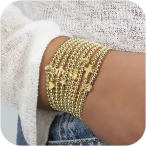 Gold Beaded Bracelets for Women Non Tarnish Dainty Pearl Beaded Bracelet Cross Stack Stretch Bracelets for Women Trendy Gifts 2025 Easter Basket Stuffers