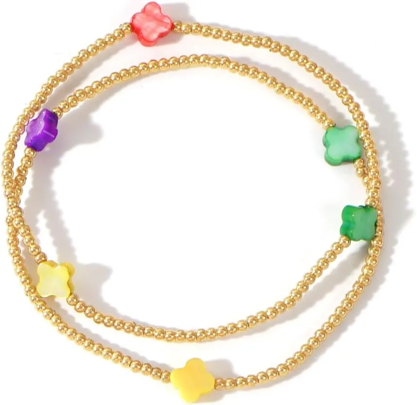 Gold Beaded Bracelets for Women Non Tarnish Dainty Pearl Beaded Bracelet Cross Stack Stretch Bracelets for Women Trendy Gifts 2025 Easter Basket Stuffers