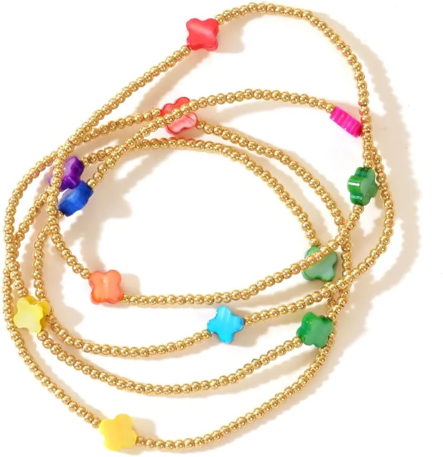 Gold Beaded Bracelets for Women Non Tarnish Dainty Pearl Beaded Bracelet Cross Stack Stretch Bracelets for Women Trendy Gifts 2025 Easter Basket Stuffers