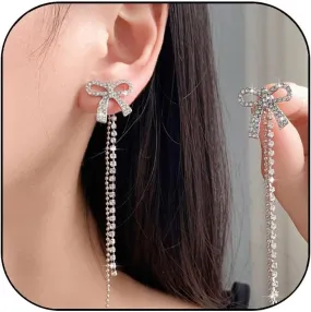 Gold Bow Earrings for Women Trendy Earrings Long Tassel Drop Dangle Statement Earring Wedding Statement Jewelry