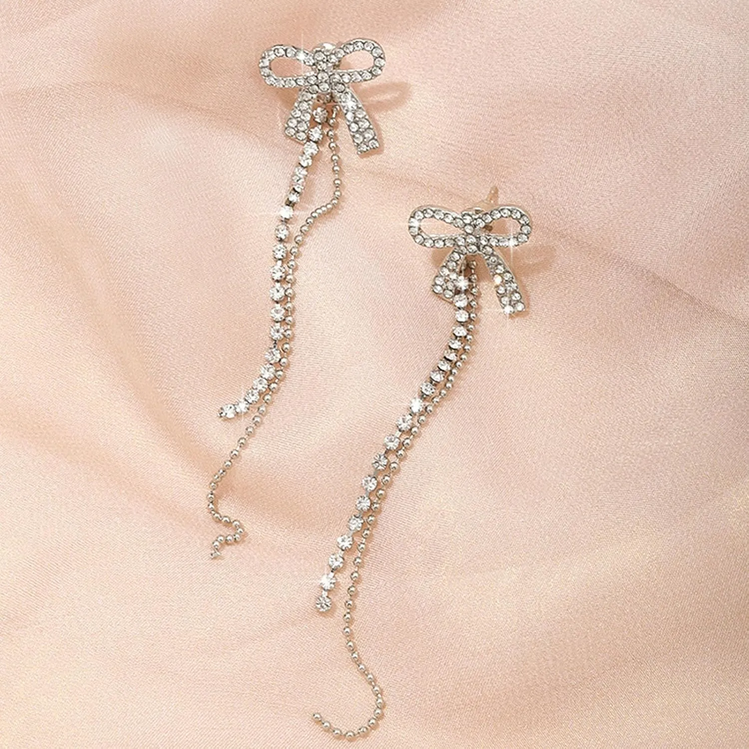 Gold Bow Earrings for Women Trendy Earrings Long Tassel Drop Dangle Statement Earring Wedding Statement Jewelry