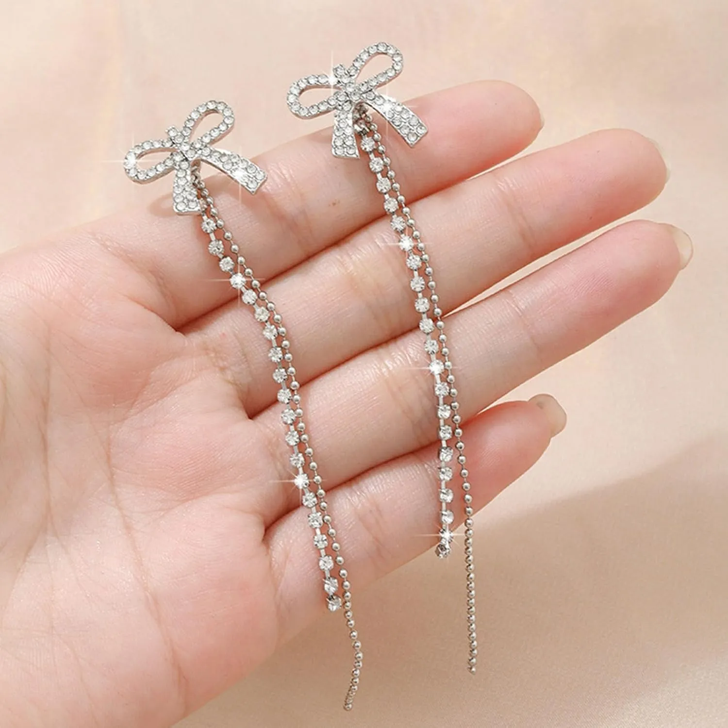 Gold Bow Earrings for Women Trendy Earrings Long Tassel Drop Dangle Statement Earring Wedding Statement Jewelry