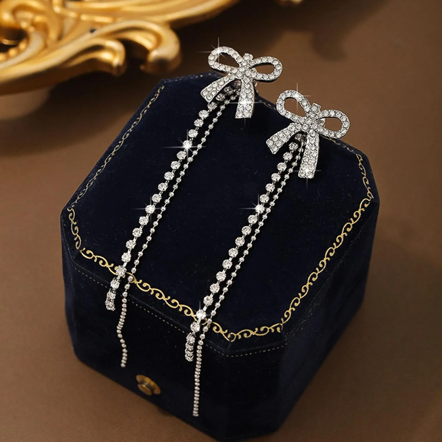 Gold Bow Earrings for Women Trendy Earrings Long Tassel Drop Dangle Statement Earring Wedding Statement Jewelry