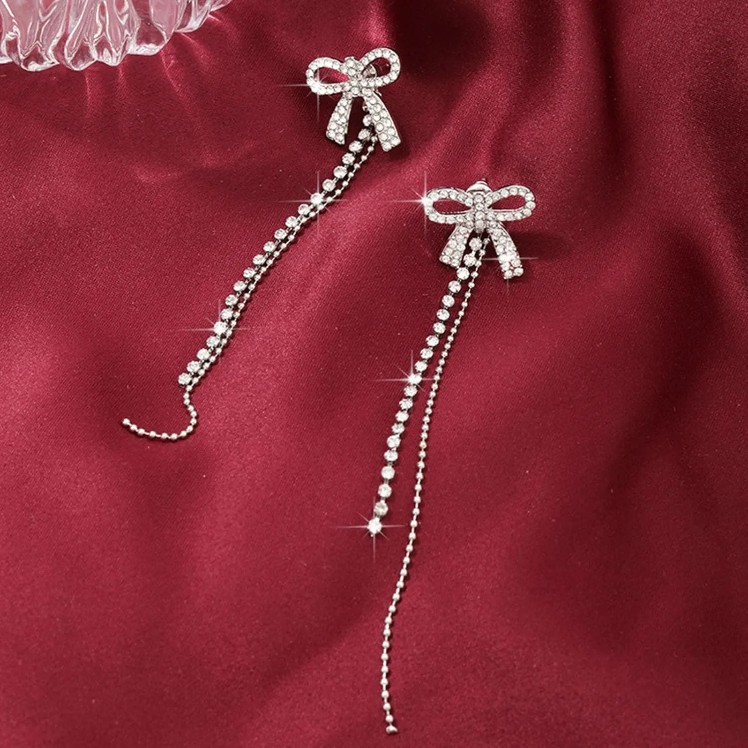 Gold Bow Earrings for Women Trendy Earrings Long Tassel Drop Dangle Statement Earring Wedding Statement Jewelry