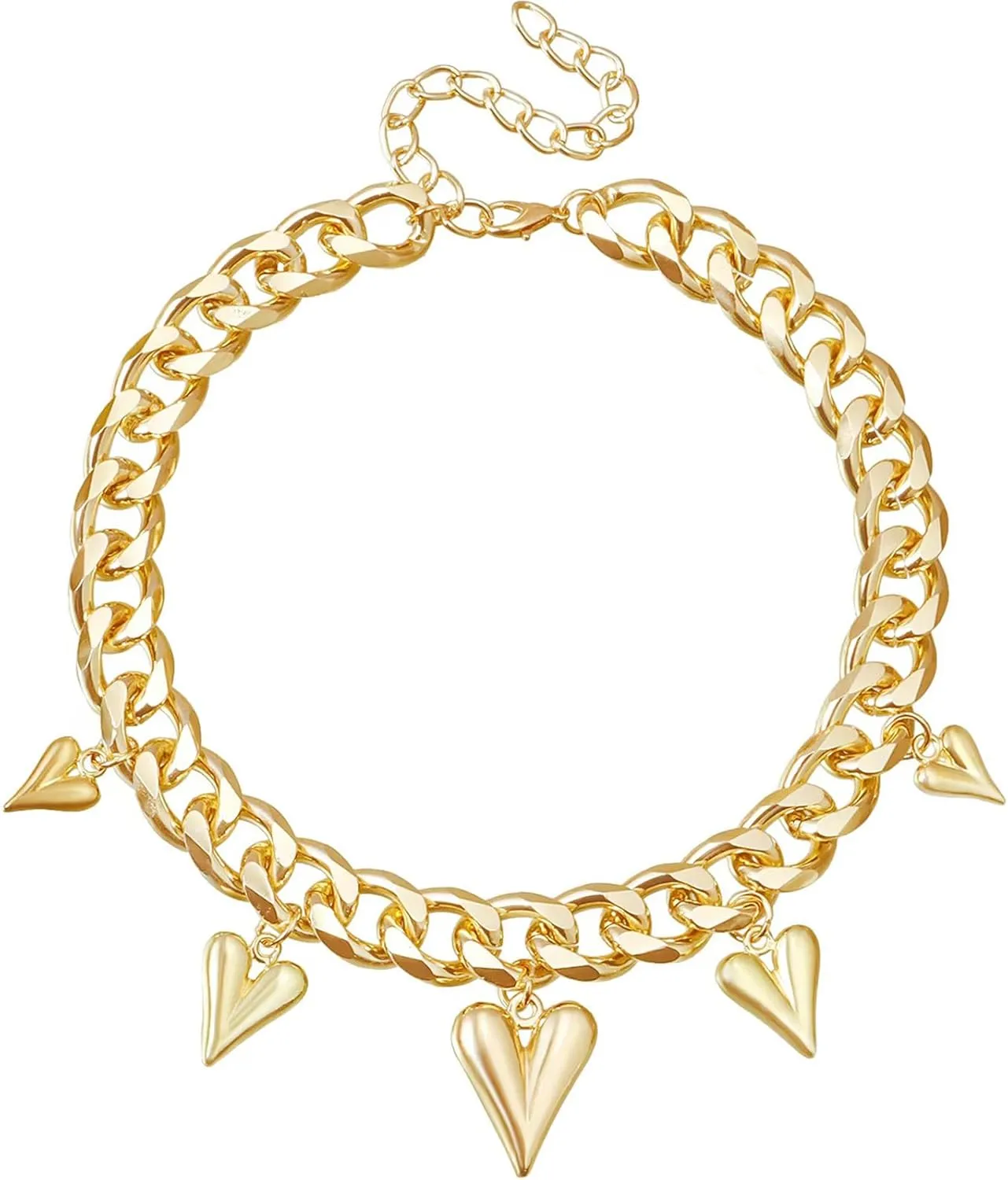 Gold Chunky Heart Necklaces for Women Gold Heart Necklace Chunky Charm Cuban Link Chain for Women Thick Golden Choker Collar Unique Western Statement Fashion Jewelry Gift