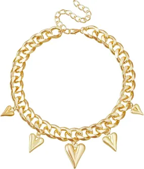 Gold Chunky Heart Necklaces for Women Gold Heart Necklace Chunky Charm Cuban Link Chain for Women Thick Golden Choker Collar Unique Western Statement Fashion Jewelry Gift