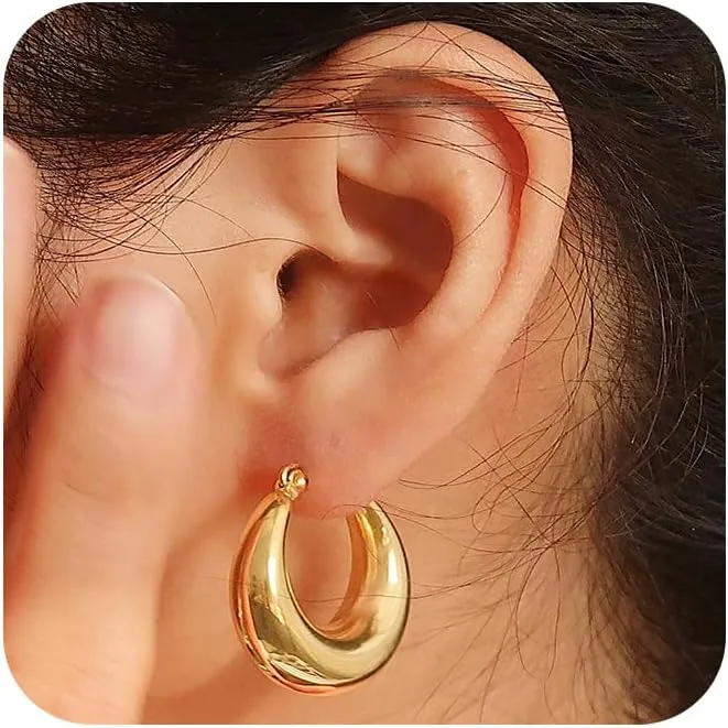 Gold Earrings for Women, Dainty Chunky Gold Earrings 14K Gold Plated Twisted Hoop Earrings Small Hypoallergenic Gold Square Earrings for Women Trendy Gold Jewelry Gifts