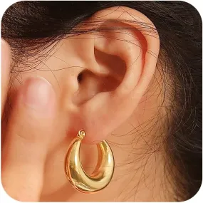 Gold Earrings for Women, Dainty Chunky Gold Earrings 14K Gold Plated Twisted Hoop Earrings Small Hypoallergenic Gold Square Earrings for Women Trendy Gold Jewelry Gifts
