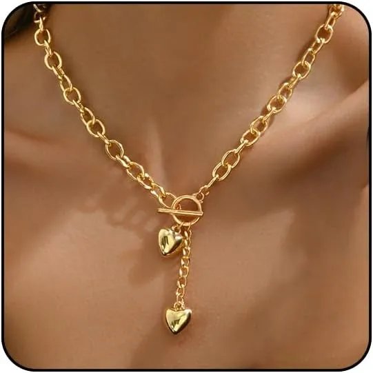 Gold Heart Chunky Necklace for Women Silver Heart Necklace Big Puffy Heart Necklace Silver Chunky Necklace Gold Chunky Jewelry