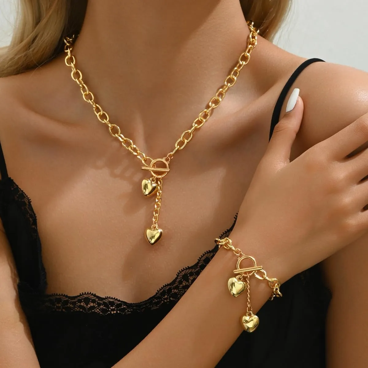 Gold Heart Chunky Necklace for Women Silver Heart Necklace Big Puffy Heart Necklace Silver Chunky Necklace Gold Chunky Jewelry