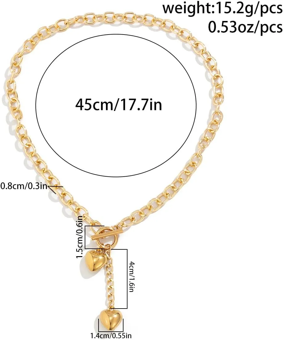 Gold Heart Chunky Necklace for Women Silver Heart Necklace Big Puffy Heart Necklace Silver Chunky Necklace Gold Chunky Jewelry