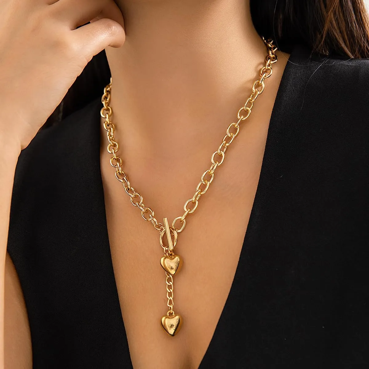 Gold Heart Chunky Necklace for Women Silver Heart Necklace Big Puffy Heart Necklace Silver Chunky Necklace Gold Chunky Jewelry
