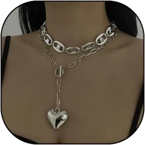 Gold Heart Necklaces for Women Layer Puffed Heart Pendant Trendy Adjustable Chunky Hearts Y-Necklace Jewelry