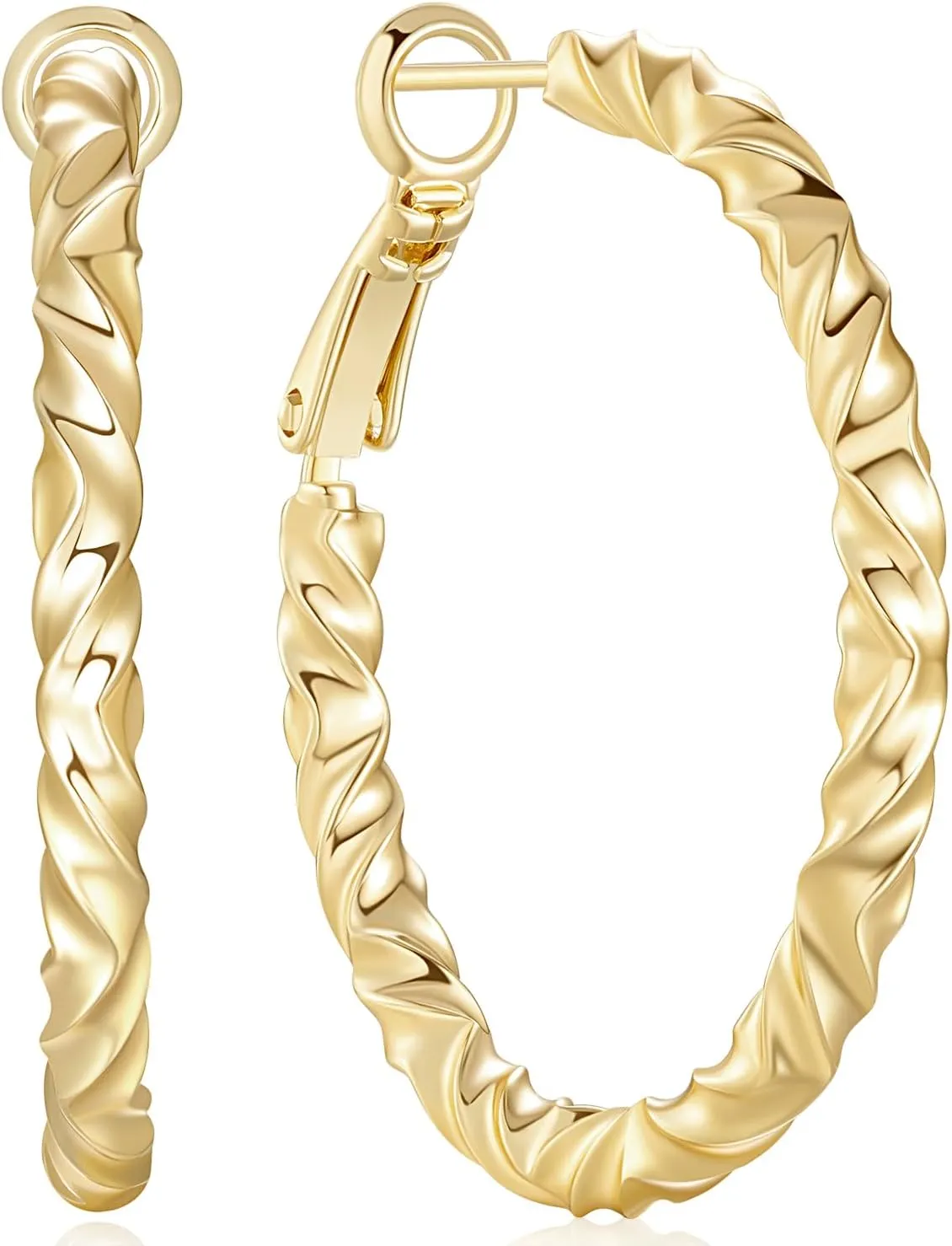 Gold Hoop Earrings 14K Gold Hoop Earrings for Women Elegant Wavy-line Earring for Womens Earring Hoops 35mm