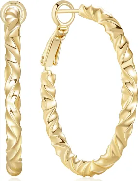 Gold Hoop Earrings 14K Gold Hoop Earrings for Women Elegant Wavy-line Earring for Womens Earring Hoops 35mm