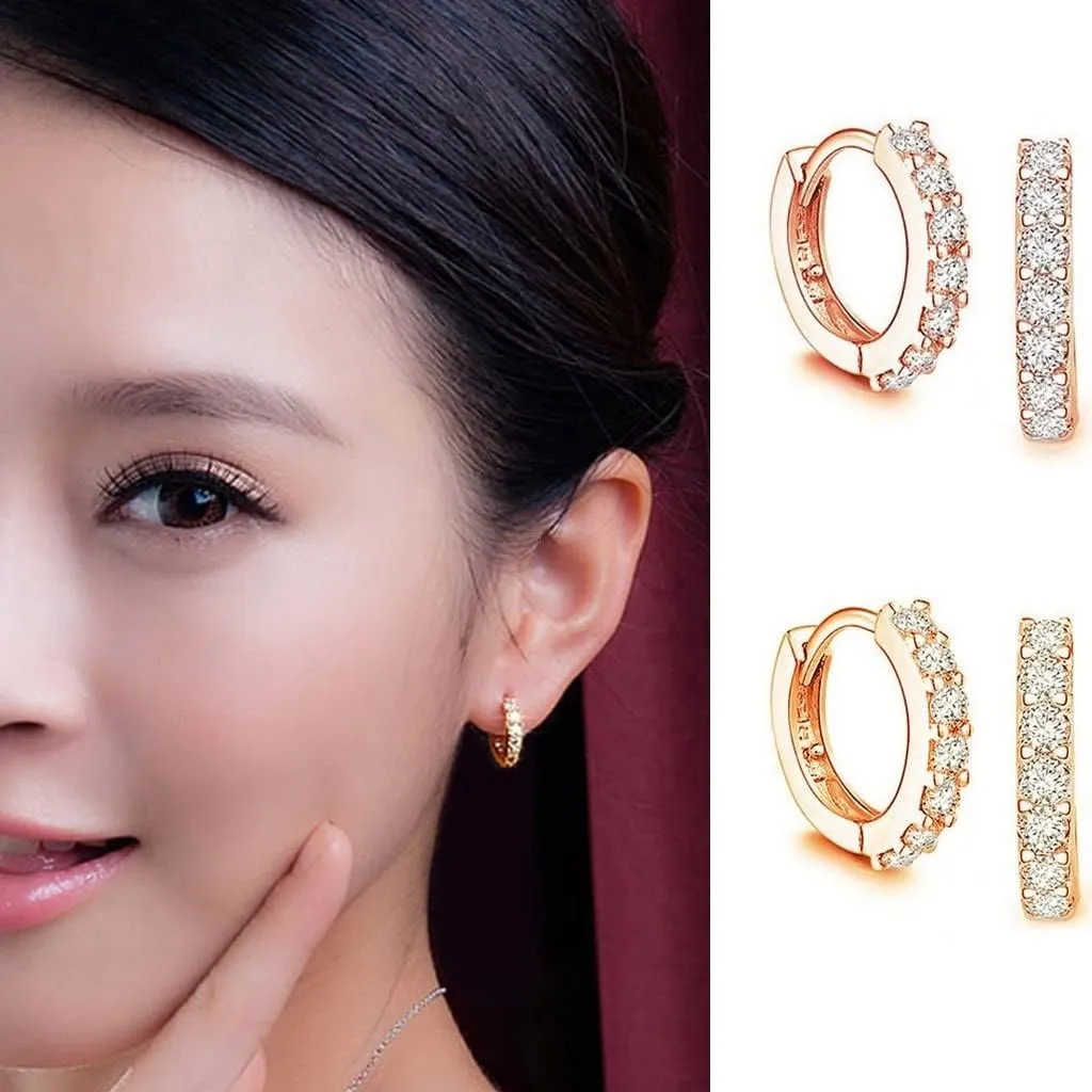 Gold Hoop Earrings for Women,Sterling Silver Post Hoop Earrings Dainty Zircon Inlaid U-shaped Earrings Jewelry Gifts for Mom