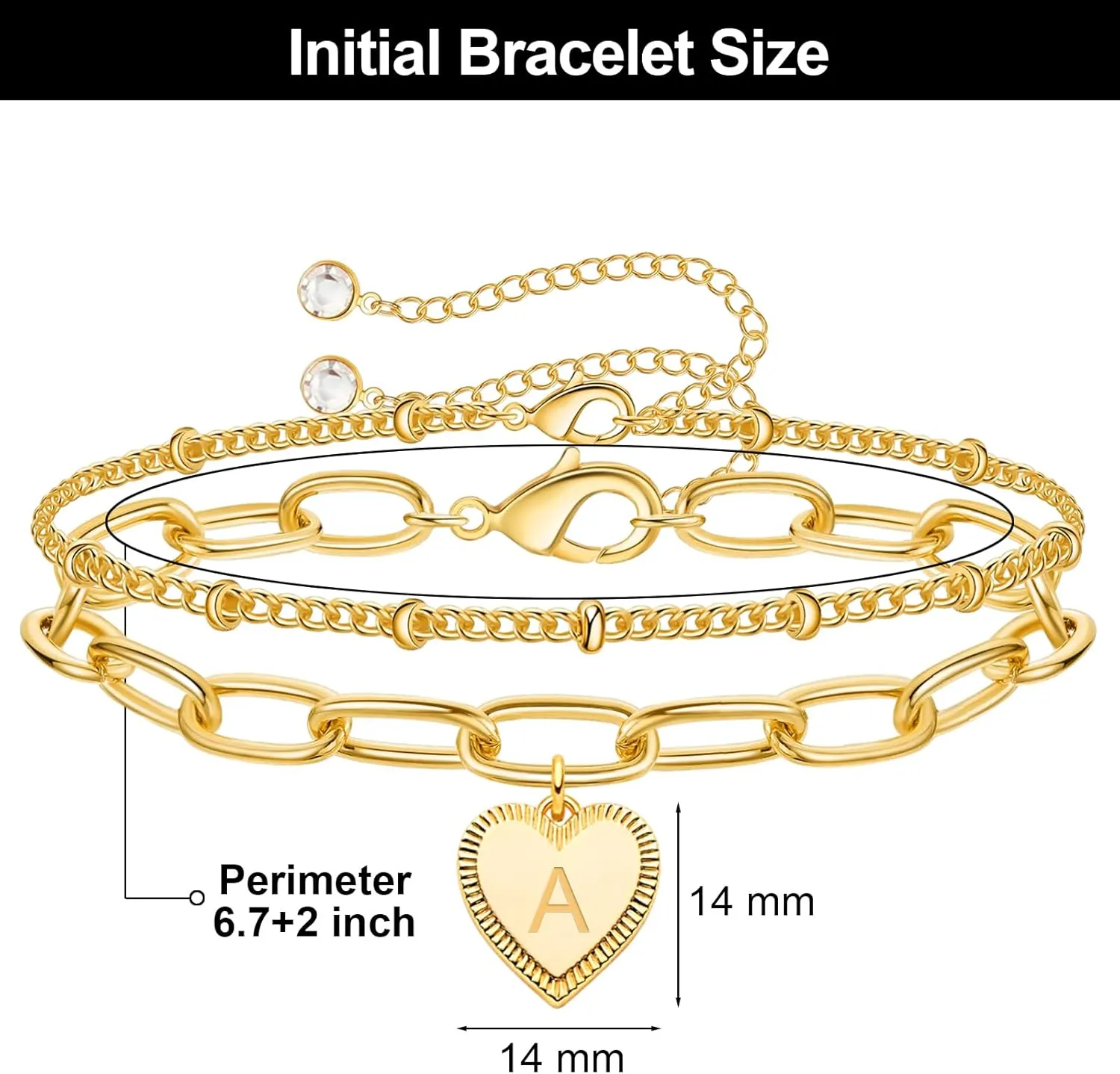 Gold Initial Bracelet,18k Real Gold Plated Heart Charm Bracelet,Dainty Adjustable Paperclip Bracelet Simple Thin Letter Link Bracelet,Perfect Jewellery Gift for Girl Birthday,Christmas,Valentine's Day