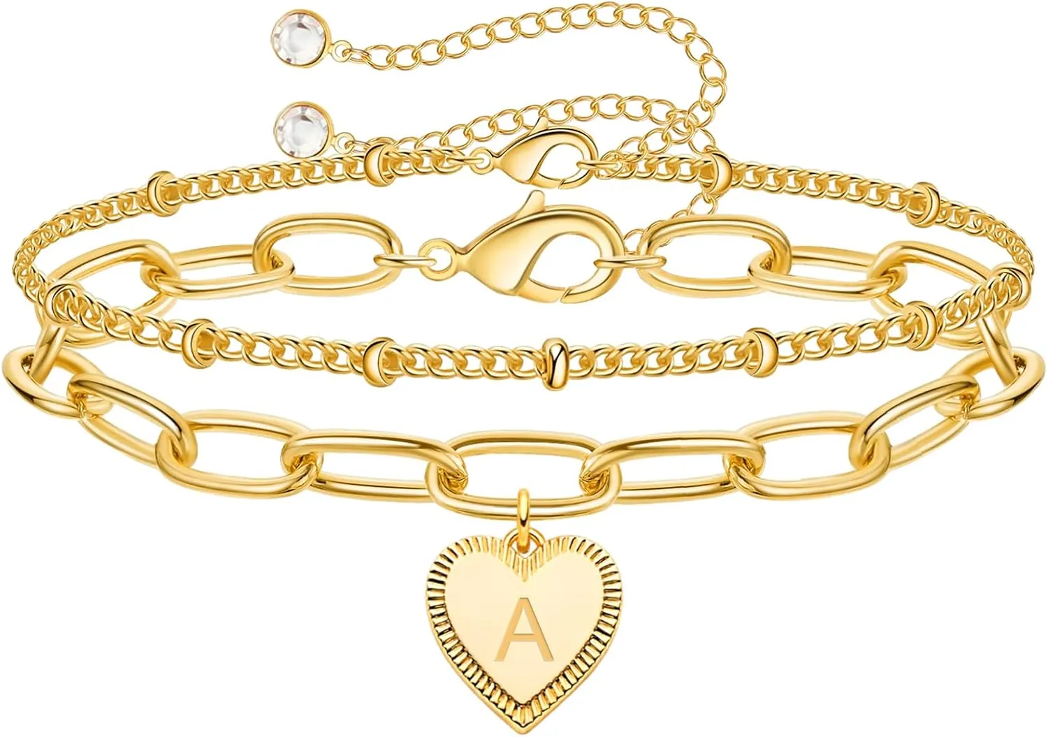 Gold Initial Bracelet,18k Real Gold Plated Heart Charm Bracelet,Dainty Adjustable Paperclip Bracelet Simple Thin Letter Link Bracelet,Perfect Jewellery Gift for Girl Birthday,Christmas,Valentine's Day