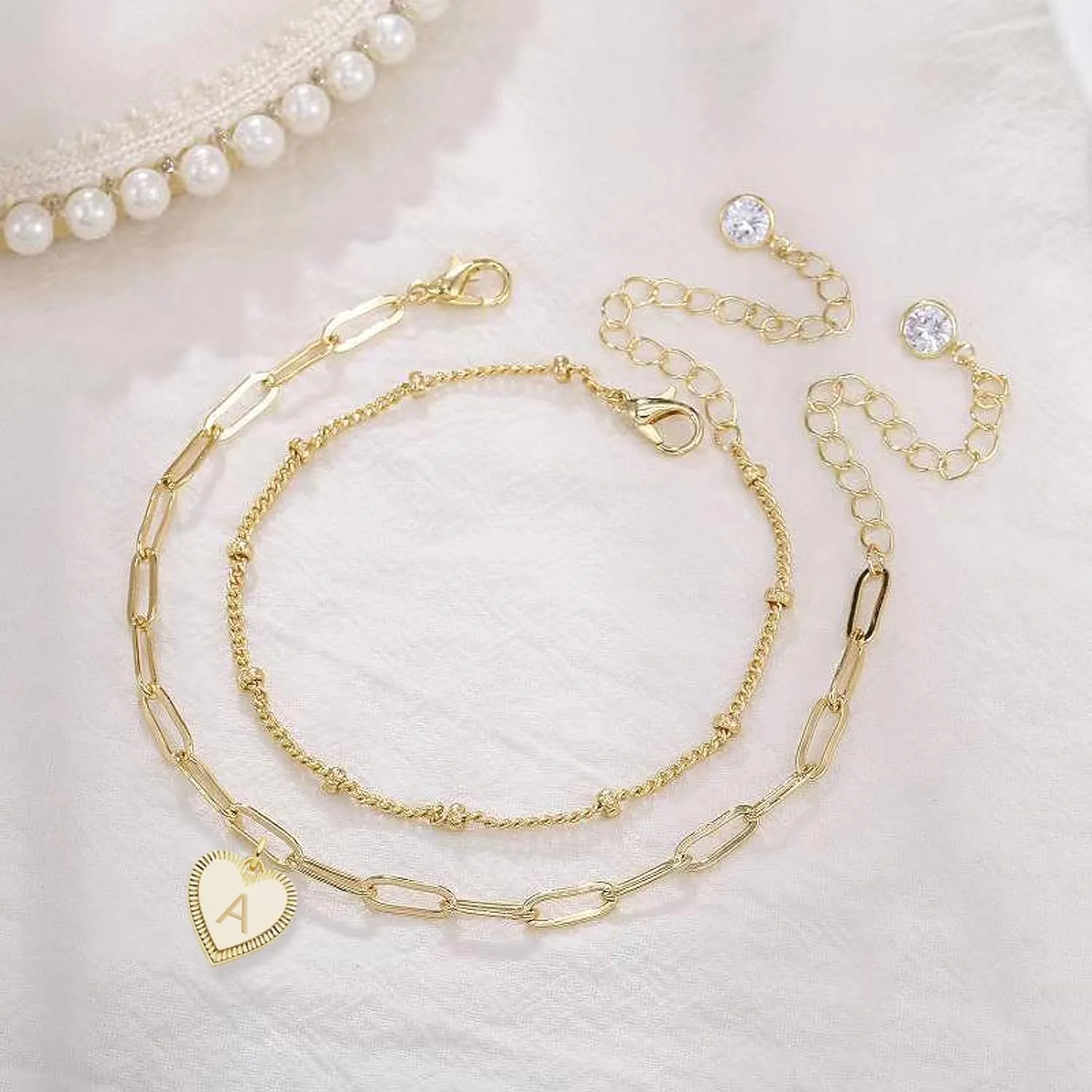 Gold Initial Bracelet,18k Real Gold Plated Heart Charm Bracelet,Dainty Adjustable Paperclip Bracelet Simple Thin Letter Link Bracelet,Perfect Jewellery Gift for Girl Birthday,Christmas,Valentine's Day