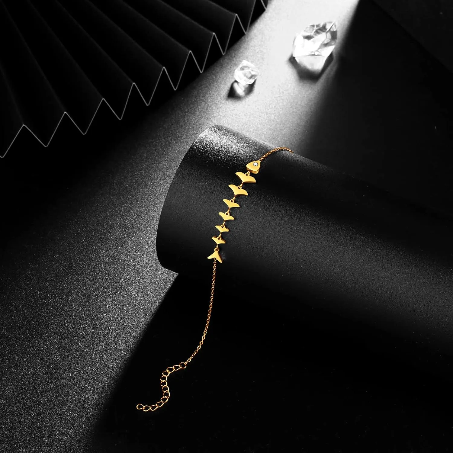 Gold Layered Bracelets for Women - Cute Tiny Bead Heart Lucky Star Moon Fish Bone Flower CZ Layering Circle Dainty Oval Satellite Chain Link Bracelet Handmade for Women Boho Jewelry Gifts