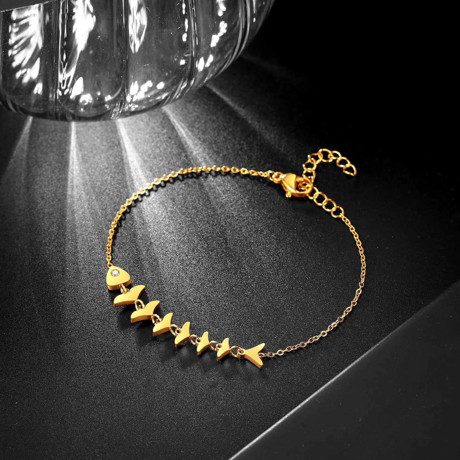 Gold Layered Bracelets for Women - Cute Tiny Bead Heart Lucky Star Moon Fish Bone Flower CZ Layering Circle Dainty Oval Satellite Chain Link Bracelet Handmade for Women Boho Jewelry Gifts
