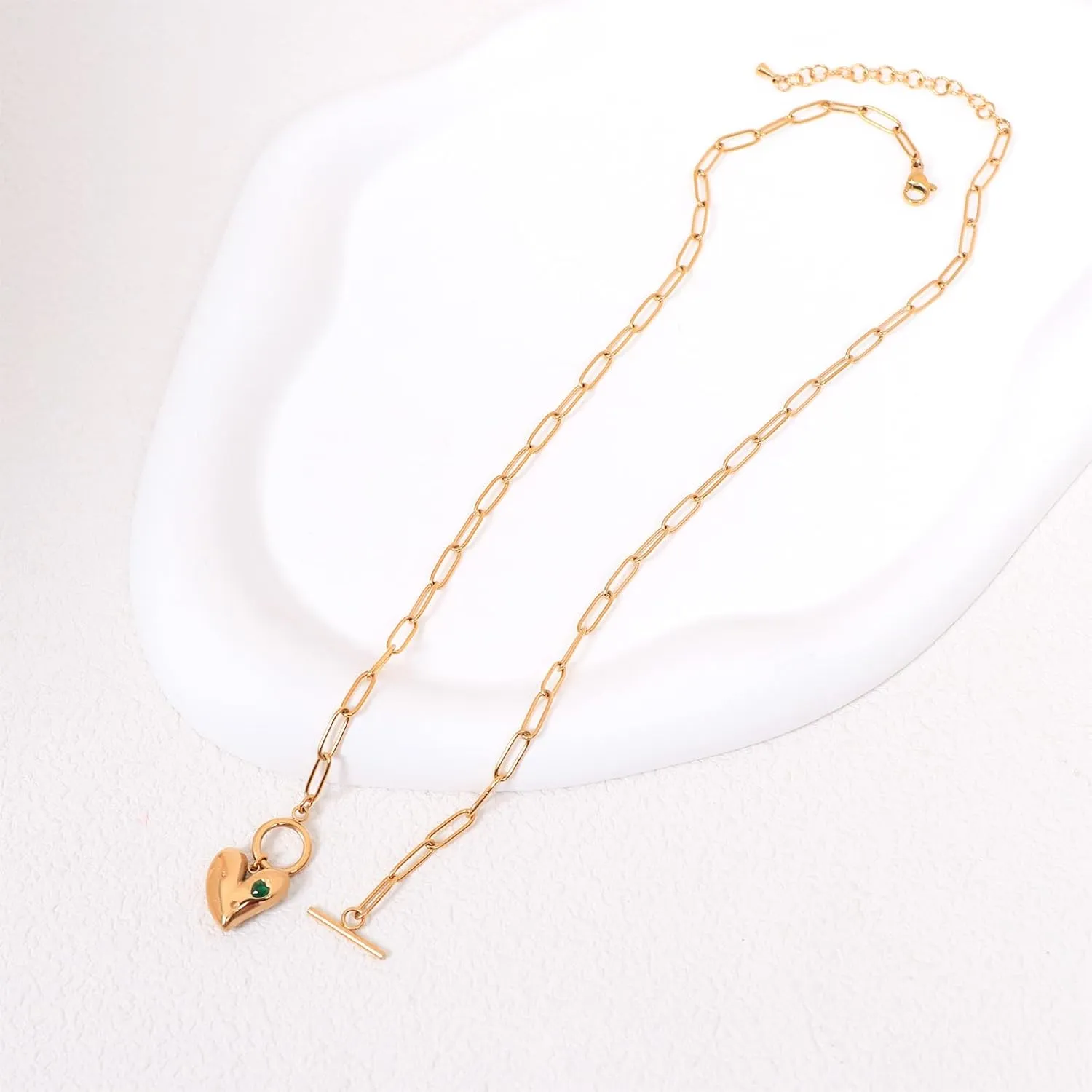 Gold Paperclip Toggle Necklace Pendant for Women Natural Gemstone Pearl Cubic Zirconia Paper Clip Chain Necklace Toggle Paperclip Jewelry Gift for Women