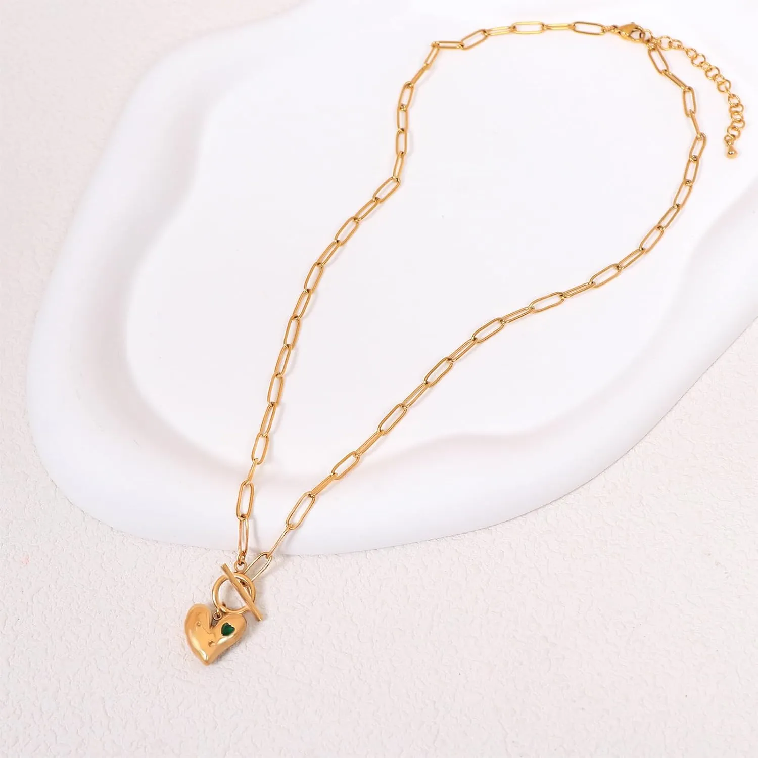 Gold Paperclip Toggle Necklace Pendant for Women Natural Gemstone Pearl Cubic Zirconia Paper Clip Chain Necklace Toggle Paperclip Jewelry Gift for Women