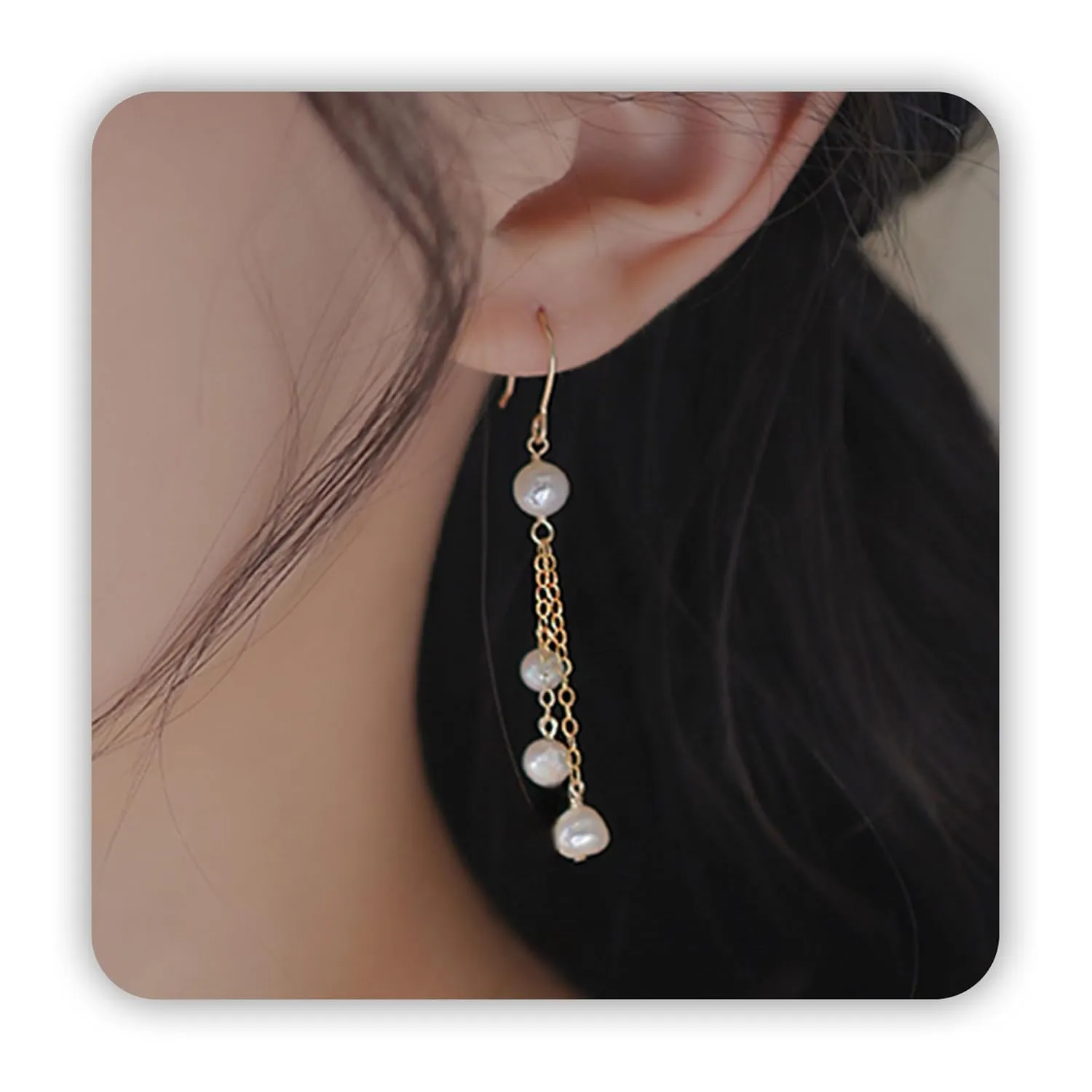 Gold Pearl Drop Earrings, White Boho Earrings for Women as Summer Gifts, Dainty Long Dangle Earrings Dangling Pearl Chain Earrings Gifts for Bride Bridesmaids, Wedding Pearl Jewelry