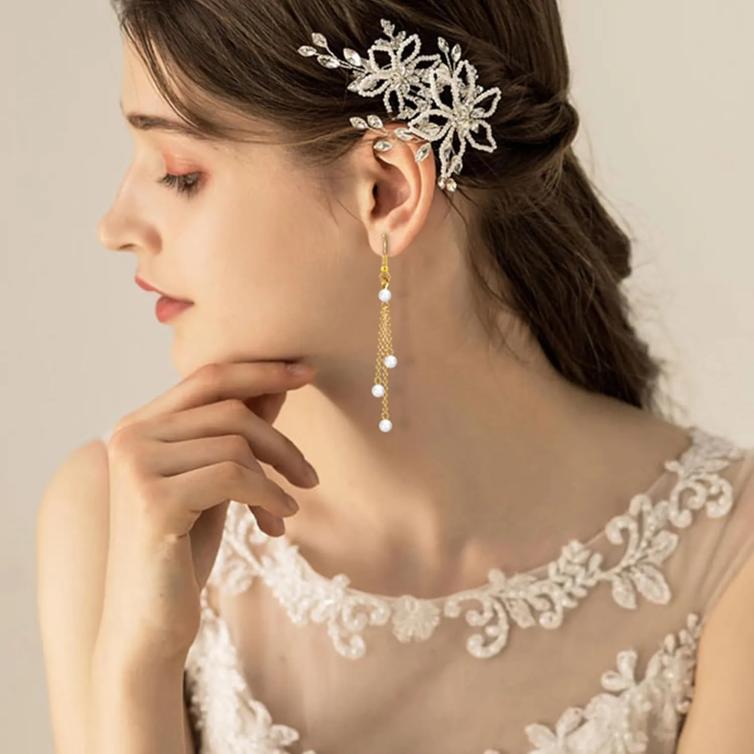 Gold Pearl Drop Earrings, White Boho Earrings for Women as Summer Gifts, Dainty Long Dangle Earrings Dangling Pearl Chain Earrings Gifts for Bride Bridesmaids, Wedding Pearl Jewelry