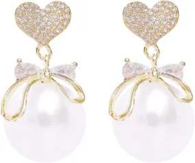 Gold Pearl Earrings - Dangle Studs & Hoops in Sterling Silver