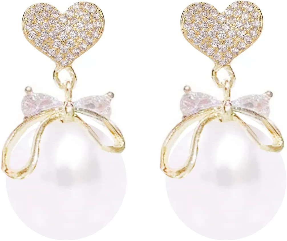 Gold Pearl Earrings - Dangle Studs & Hoops in Sterling Silver